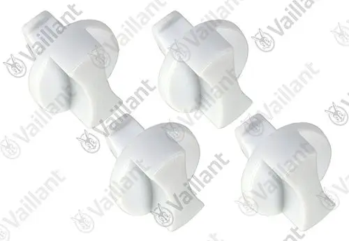Vaillant Clips in Weiß, Set aus vier Stück, mit halbrunder Form und seitlichen Befestigungselementen.
